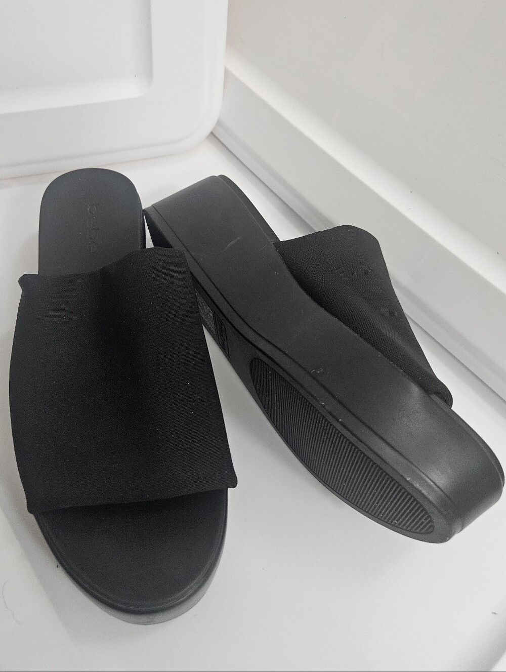 Bebe Black Platform Sandals Stretch Slides Vintage 90's Y2K Sz 9